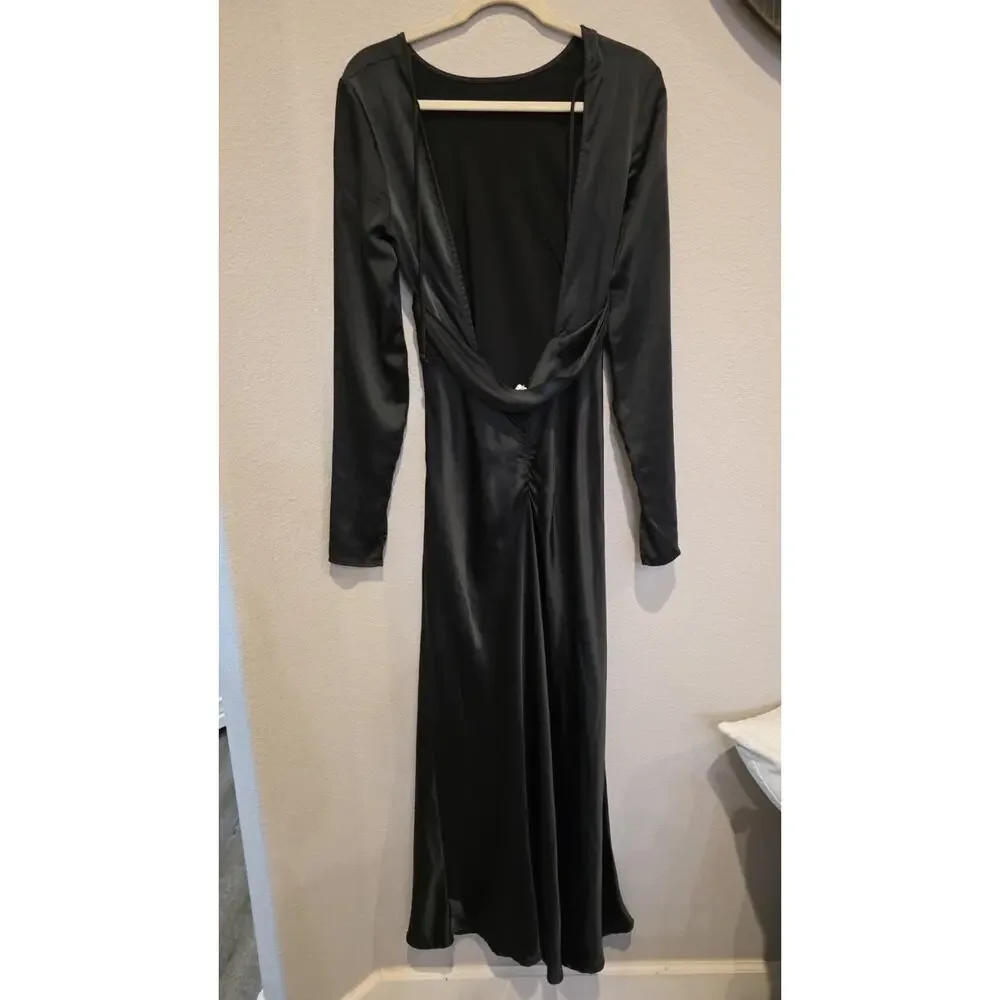 We Wore What Maxi Dress Womens M Black Long Sleeve Open Back Cowl Formal - Picture 13 of 16